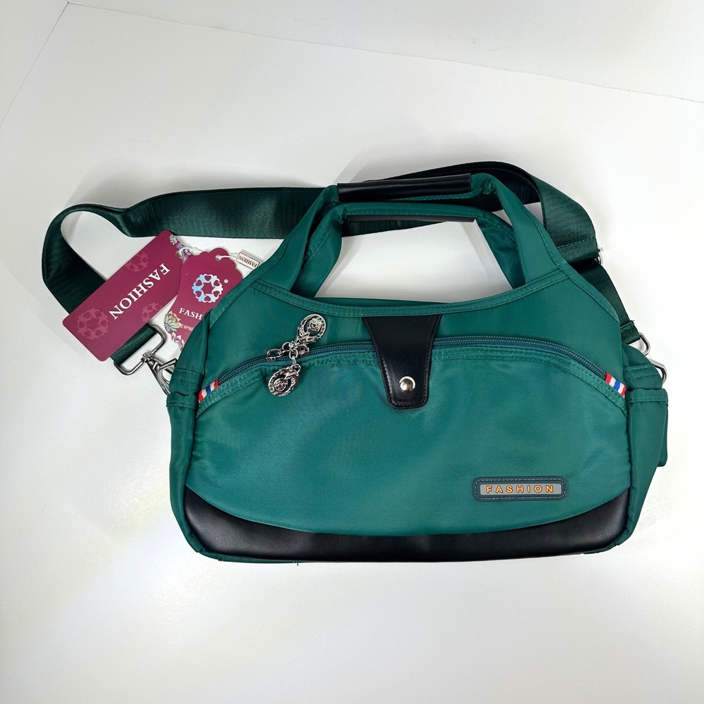 Fashion Nylon Lady Bag Teal Green Multi-Pocket Crossbody Shoulder Bag NWT